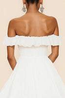 Load image into Gallery viewer, White A Line Chiffon Pleated Graduation Dress with Ruffles
