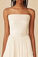 Load image into Gallery viewer, White Strapless A Line Pleated Graduation Dress