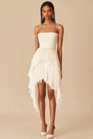 Load image into Gallery viewer, White Chiffon Strapless Asymmetrical Pleated Graduation Dress