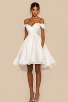 Load image into Gallery viewer, White A Line Chiffon Pleated Off the Shoulder Graduation Dress