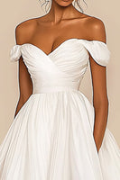 Load image into Gallery viewer, White A Line Chiffon Pleated Off the Shoulder Graduation Dress