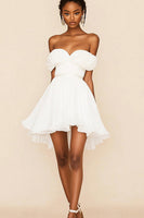 Load image into Gallery viewer, White Chiffon A Line Pleated Graduation Dress