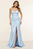 Load image into Gallery viewer, Sky Blue Sheath Satin Ruched Long Prom Dress with Slit