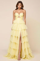 Load image into Gallery viewer, Daffodil Ball Gown Tulle Keyhole Long Prom Dress with Slit