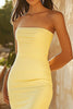 Load image into Gallery viewer, Yellow Satin Mermaid Strapless Long Prom Dress with Slit
