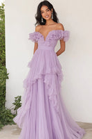 Load image into Gallery viewer, Lilac Chiffon A Line Asymmetrical Long Prom Dress with Ruffles