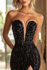 Load image into Gallery viewer, Sparkly Black Sequins Mermaid Long Prom Dress with Slit