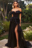Load image into Gallery viewer, A Line Chiffon Off the Shoulder Long Black Tie Dress with Ruffles