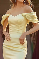 Load image into Gallery viewer, Daffodil Satin Mermaid Off the Shoulder Long Prom Dress