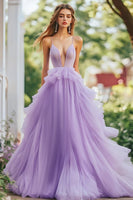 Load image into Gallery viewer, Lilac A Line Tulle Ruffled Long Prom Dress