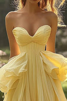 Load image into Gallery viewer, Daffodil Sweetheart Pleated Chiffon Long Prom Dress with Ruffles