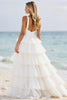 Load image into Gallery viewer, White A Line Tulle Tiered Wedding Dress with Slit