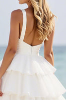 Load image into Gallery viewer, White A Line Tulle Tiered Wedding Dress with Slit