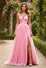 Load image into Gallery viewer, Pink A Line Chiffon Pleated Long Prom Dress with Slit