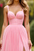 Load image into Gallery viewer, Pink A Line Chiffon Pleated Long Prom Dress with Slit