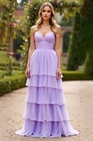 Load image into Gallery viewer, Lilac A Line Chiffon Tiered Long Prom Dress