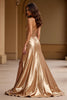 Load image into Gallery viewer, Metallic Gold A Line Sweetheart Long Prom Dress with Slit