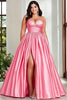 Load image into Gallery viewer, Pink A Line Strapless Pleated Plus Size Prom Dress with Slit
