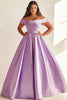 Load image into Gallery viewer, Simple Lilac A Line Satin Off the Shoulder Plus Size Prom Dress
