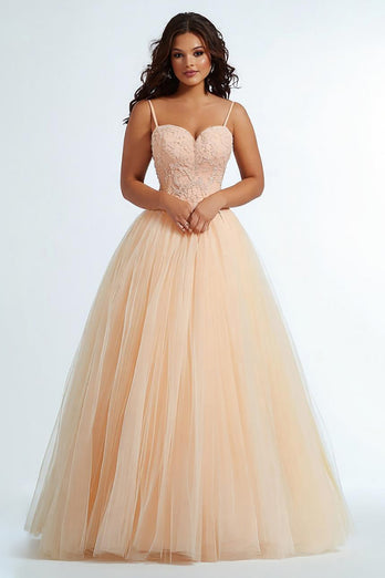 Daffodil Spaghetti Straps A Line Plus Size Prom Dress with Appliques