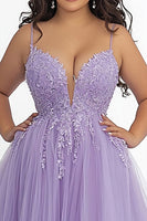 Load image into Gallery viewer, Lilac A Line Appliqued Spaghetti Straps Long Prom Dress