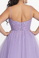 Load image into Gallery viewer, Lilac A Line Appliqued Spaghetti Straps Long Prom Dress
