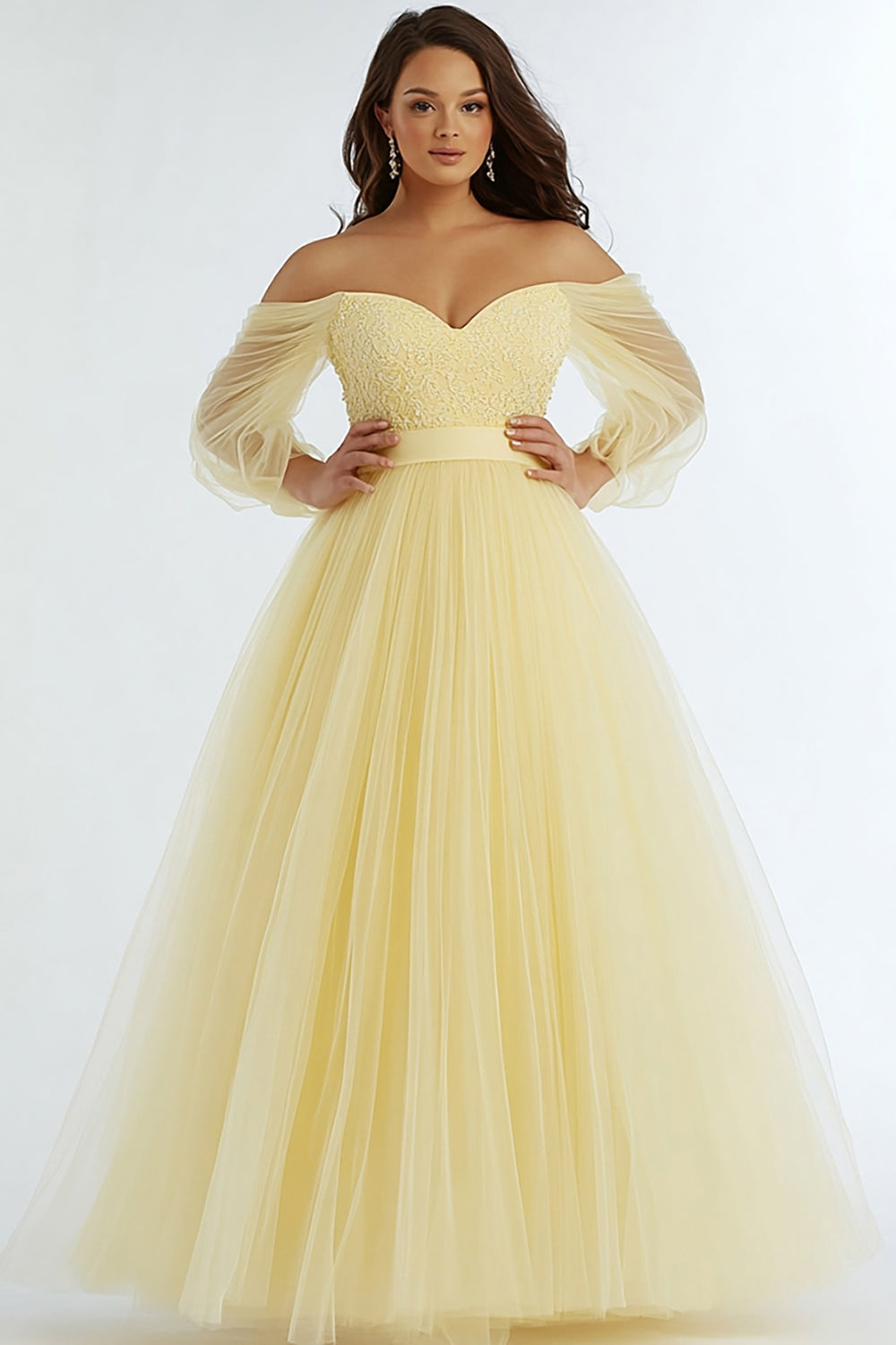 Daffodil A Line Off the Shoulder Long Plus Size Prom Dress