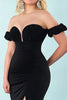 Load image into Gallery viewer, Black Mermaid Satin Off the Shoulder Plus Size Prom Dress with Slit