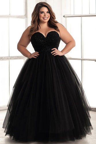Simple Black A Line Strapless Plus Size Prom Dress