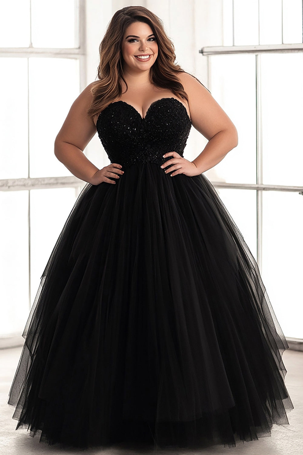 Simple Black A Line Strapless Plus Size Prom Dress