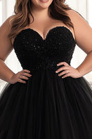 Load image into Gallery viewer, Simple Black A Line Strapless Plus Size Prom Dress
