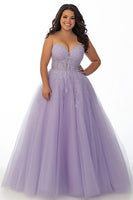 Load image into Gallery viewer, Lilac A Line Strapless Plus Size Long Prom Dress with Appliques