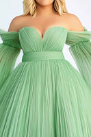 Load image into Gallery viewer, Green A Line Pleated Off the Shoulder Long Plus Size Prom Dress