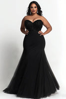 Load image into Gallery viewer, Simple Black Strapless Mermaid Plus Size Prom Dress