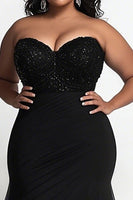 Load image into Gallery viewer, Simple Black Strapless Mermaid Plus Size Prom Dress