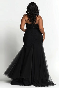 Simple Black Strapless Mermaid Plus Size Prom Dress