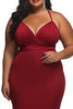 Load image into Gallery viewer, Red Satin Spaghetti Straps Sheath Ruched Plus Size Prom Dress