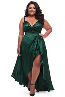 Load image into Gallery viewer, Dark Green Satin Spaghetti Straps Plus Size Ruched Prom Dress