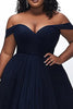 Load image into Gallery viewer, Navy Off the Shoulder Ruched A Line Plus Size Prom Dress