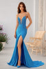 Load image into Gallery viewer, Royal Blue Spaghetti Straps Long Mermaid Prom Dress with Lace