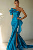 Load image into Gallery viewer, Royal Blue Satin One Shoulder Long Mermaid Prom Dress with Slit