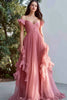 Load image into Gallery viewer, Dusty Rose Tulle Off The Shoulder Long A Line Prom Dress with Ruffles