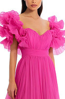 Load image into Gallery viewer, Fuchsia Organza Sweetheart Long A Line Prom Dress with Ruffles