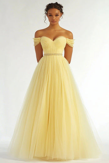 Daffodil Organza Long Ball Gown Prom Dress with Beading