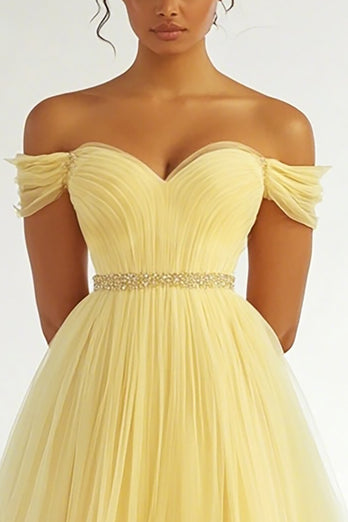 Daffodil Organza Long Ball Gown Prom Dress with Beading