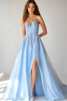 Load image into Gallery viewer, Sky Blue Organza Sweetheart Long A Line Prom Dress with Slit