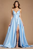 Load image into Gallery viewer, Sky Blue Spaghetti Straps Long A Line Prom Dress with Slit
