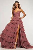 Load image into Gallery viewer, Desert Rose Tulle Long Ball Gown Prom Dress with Ruffles