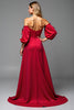 Load image into Gallery viewer, Red Satin Sweetheart Puff Sleeves Long A Line Prom Dress with Slit
