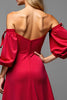 Load image into Gallery viewer, Red Satin Sweetheart Puff Sleeves Long A Line Prom Dress with Slit